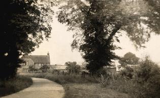 Low Farm in the 1930s Article Photo - Low Road facing north towards Cuddington, with the farmhouse in the background. The road has changed little over the years